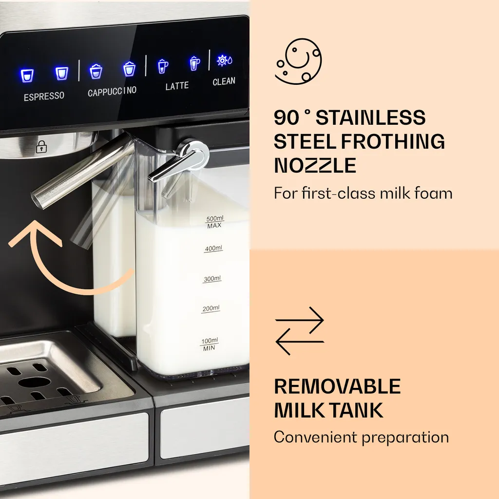 Arabica Comfort Espressomaschine 1350W 20 Bar 1,8l Touch-Bedienfeld Edelstahl 5 Arabica Comfort Espressomaschine 1350W 20 Bar 1,8l Touch-Bedienfeld Edelstahl – Bild 3