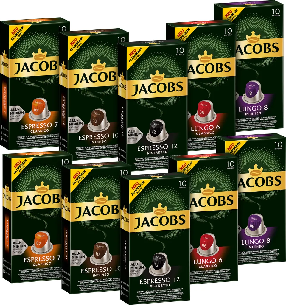 JACOBS Kapseln Espresso Lungo 5x20 Nespresso®* Kompatible Kaffeekapseln Testset 3 JACOBS Kapseln Espresso Lungo 5x20 Nespresso®* Kompatible Kaffeekapseln Testset