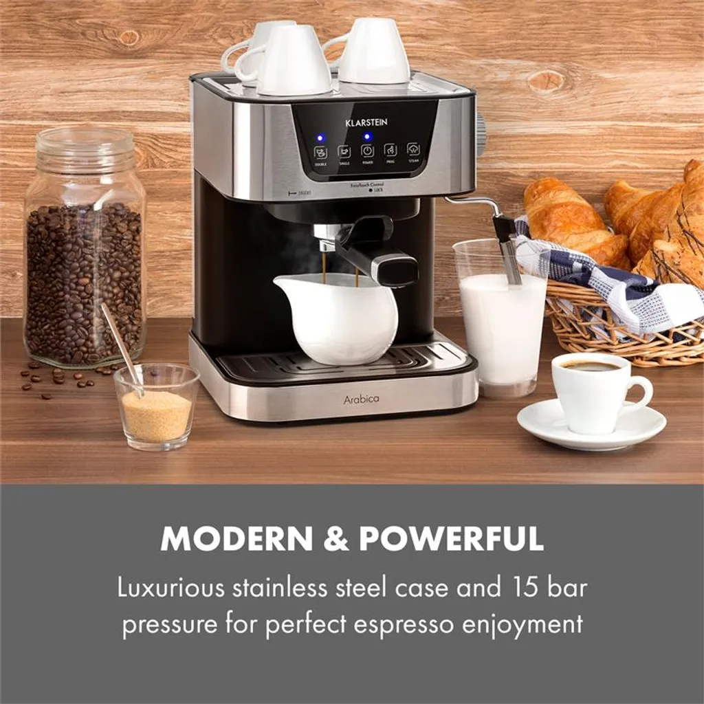 Arabica Espressomaschine 1050W 15 Bar 1,5l Touch-Bedienfeld Edelstahl 4 Arabica Espressomaschine 1050W 15 Bar 1,5l Touch-Bedienfeld Edelstahl – Bild 2