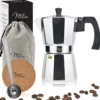 Milu Espressokocher (No Induktion) | 2, 3, 6, 9 Tassen | Aluminium Mokkakanne, Espressokanne, Espresso Maker Set Inkl. Untersetzer, Löffel, Bürste (Aluminium, 4 Tassen (300ml) -Kaffeegetränkeladen 12b613473803f08a18011d88f6a4123d