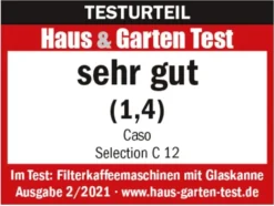CASO Selection C12 - Design-Kaffeemaschine Für Bis Zu 12 Tassen Kaffee, 1,5 L Wassertank, Edelstahlgehäuse, Warmhaltefunktion, Timer, Inkl. Permanentfilter -Kaffeegetränkeladen 12d0354d9bb47c5c974e532c7422dac4