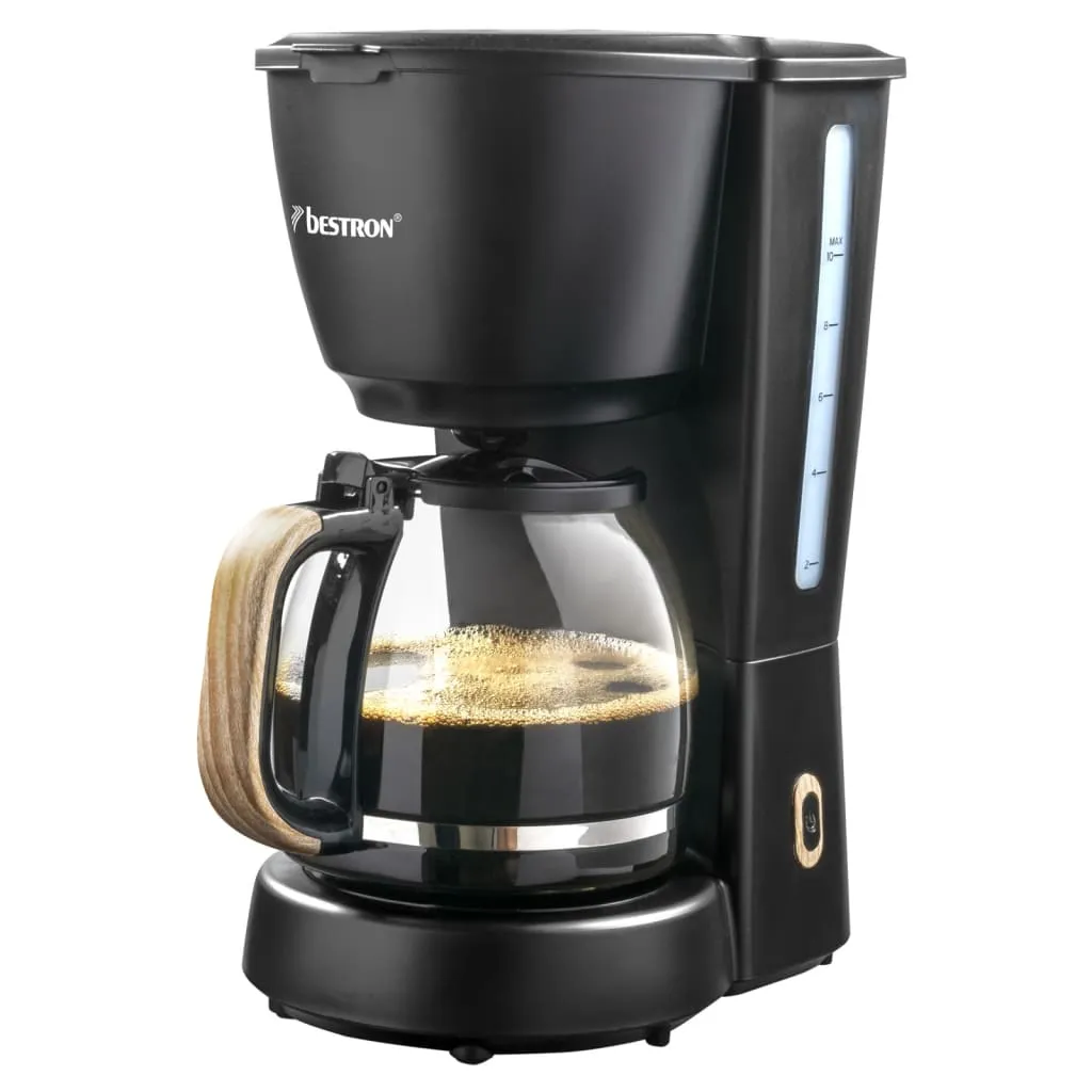 Bestron Filter-Kaffeemaschine Für 10 Tassen Kaffee, Inkl. 1,5 Liter Glaskanne, Permanentfilter & Warmhalteplatte, 1.000 Watt, Black & Wood-Design, Farbe: Schwarz / Holz 6 Bestron Filter-Kaffeemaschine Für 10 Tassen Kaffee, Inkl. 1,5 Liter Glaskanne, Permanentfilter & Warmhalteplatte, 1.000 Watt, Black & Wood-Design, Farbe: Schwarz / Holz – Bild 4