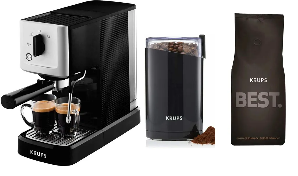 Krups Espressomaschine Calvi Steam&Pump XP344010 + Kaffeemühle + 1kg Best Crema Kaffeebohnen 3 Krups Espressomaschine Calvi Steam&Pump XP344010 + Kaffeemühle + 1kg Best Crema Kaffeebohnen