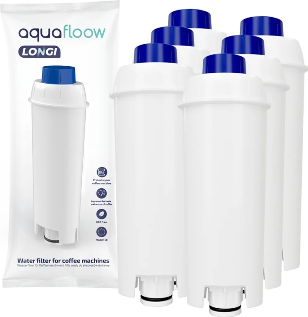 Set Für DeLonghi Kaffeemaschinen: 6x AquaFloow Longi Wasserfilter, AquaFloow Entkalker Entkalker 1000ml, Reinigungswischer 4 Set Für DeLonghi Kaffeemaschinen: 6x AquaFloow Longi Wasserfilter, AquaFloow Entkalker Entkalker 1000ml, Reinigungswischer – Bild 2