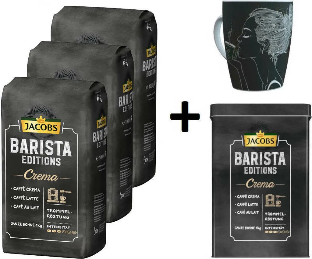 JACOBS Kaffeebohnen Barista Editions Crema 3 Kg Geröstete Bohnen + 1 Jacobs Barista Becher + 1 Dose 3 JACOBS Kaffeebohnen Barista Editions Crema 3 Kg Geröstete Bohnen + 1 Jacobs Barista Becher + 1 Dose