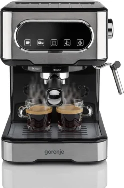 Gorenje ESCM 15 DBK Espressomaschine Mit Siebträger/Professioneller Milchaufschäumer Für Cremigen Capuccino/TouchControl/TemperatureControl/EasyClean/1,5 L Wassertank/1100 W/30 Cm/15 Bar/Edelstahl