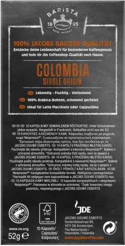 JACOBS Kapseln Barista Editions Colombia Origin 9 10 X 10 Nespresso®* Kompatibel -Kaffeegetränkeladen 24483c394955dc34500587f9e8e78643
