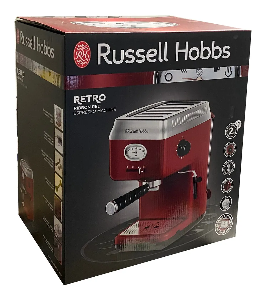 Russell Hobbs Espressomaschine Retro Rot Siebträger (15 Bar, 2 Tassen-Einsätze, 1,1l Abnehmbarer Wassertank, Dampf-Milchschaumdüse, Portionierlöffel Mit Tamper) Kaffeemaschine 9 Russell Hobbs Espressomaschine Retro Rot Siebträger (15 Bar, 2 Tassen-Einsätze, 1,1l Abnehmbarer Wassertank, Dampf-Milchschaumdüse, Portionierlöffel Mit Tamper) Kaffeemaschine – Bild 7