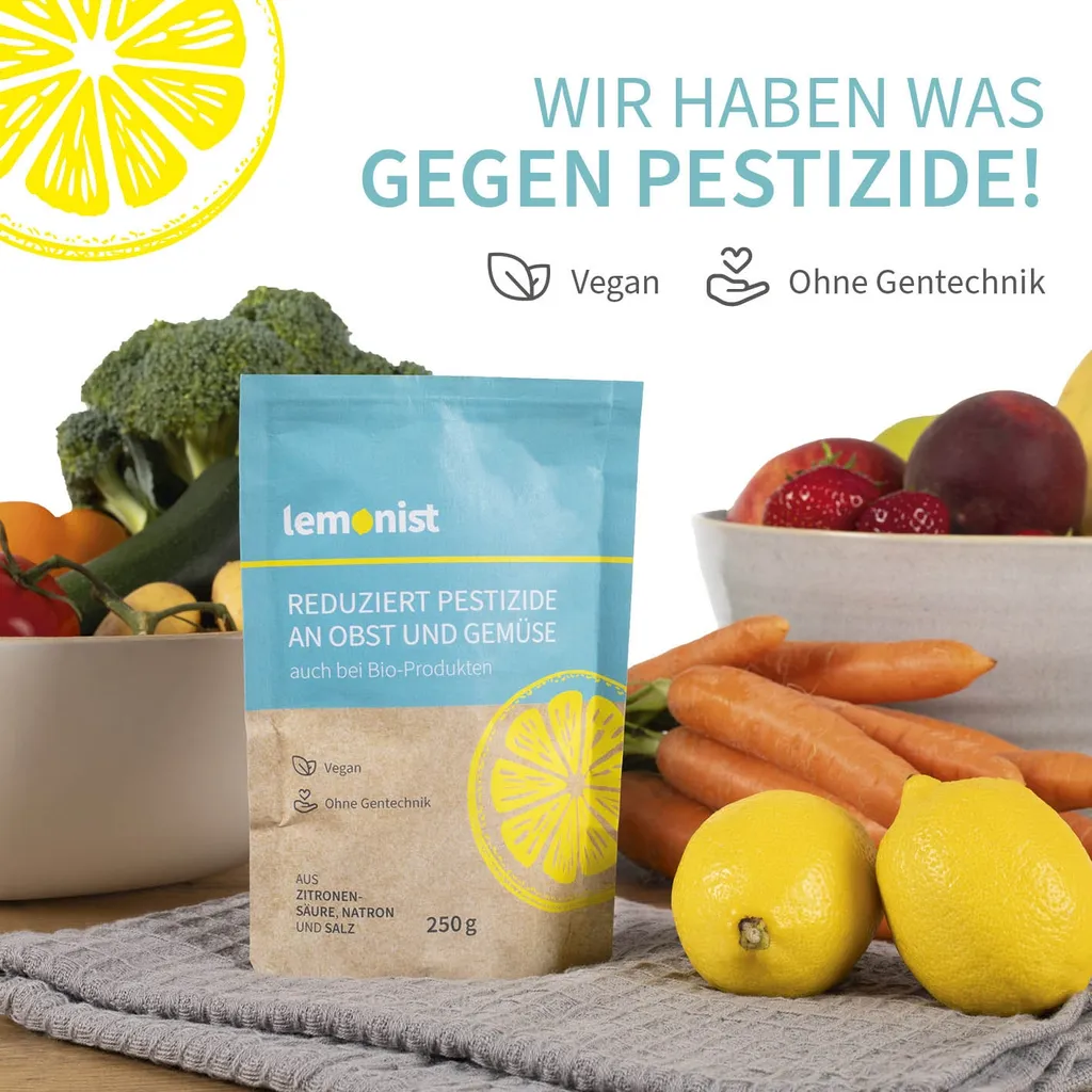 Lemonist Pestizid-Reduzierer - 4er-Set Obst- Und Gemüsereiniger Natron Zitronensäure Salz Granulat Vegan Reduzierung Von Pestiziden - Germany 4 Lemonist Pestizid-Reduzierer - 4er-Set Obst- Und Gemüsereiniger Natron Zitronensäure Salz Granulat Vegan Reduzierung Von Pestiziden - Germany – Bild 2