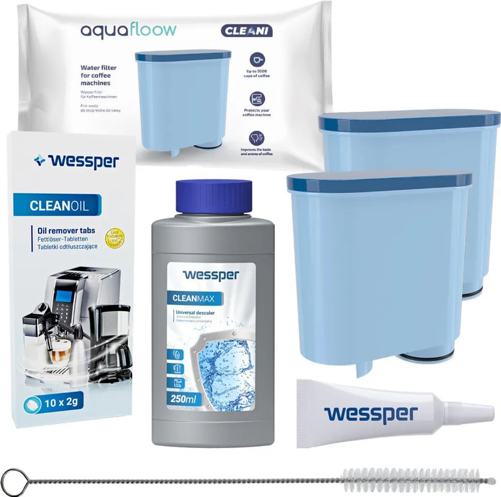 2x AquaFloow Cleani Wasserfilter Für Saeco/Philips Espressomaschinen (Saeco AquaClean CA6903/00 Und Philips AquaClean CA6903/10) + Wessper CleanOil Reinigungstabletten + Wessper CleanMax Entkalker 250ml + Fett 3 2x AquaFloow Cleani Wasserfilter Für Saeco/Philips Espressomaschinen (Saeco AquaClean CA6903/00 Und Philips AquaClean CA6903/10) + Wessper CleanOil Reinigungstabletten + Wessper CleanMax Entkalker 250ml + Fett
