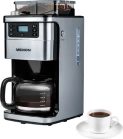 MEDION MD 15486 Kaffeemaschine Mit Mahlwerk Und Glaskanne, Wassertank: 1,5 Liter, 8 Mahlstufen, Max. 1050 Watt, Silber, Edelstahl -Kaffeegetränkeladen 2f8f86503c5fdc925f3a956fe536f921