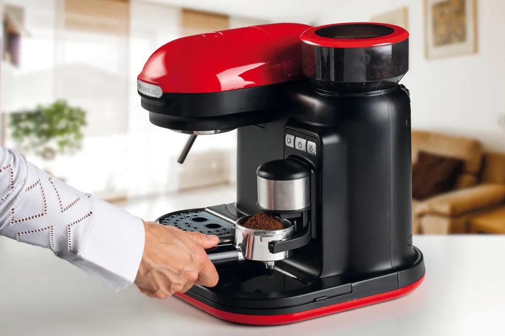 Ariete Siebträger-Espressomaschine Moderna Mit Kaffeemühle Und Aufschäumdüse, Rot/schwarz 3 Ariete Siebträger-Espressomaschine Moderna Mit Kaffeemühle Und Aufschäumdüse, Rot/schwarz