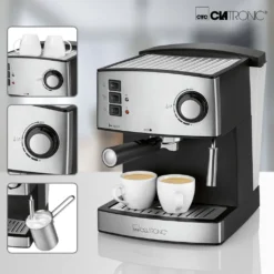 Clatronic ES 3643 Espresso- Und Cappuccino-Automat, 15 Bar Pumpdruck, Tassenvorwärmfunktion, Mit Aufschäum- Und Heißwasserfunktion -Kaffeegetränkeladen 390f0bdb997bc2d5e5dcb368dcc7366b