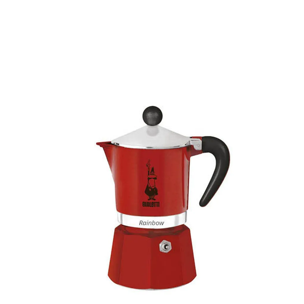 Bialetti Rainbow, Italienische Espresso-Kaffeemaschine, Aluminium, 3 Tassen, Rot 3 Bialetti Rainbow, Italienische Espresso-Kaffeemaschine, Aluminium, 3 Tassen, Rot