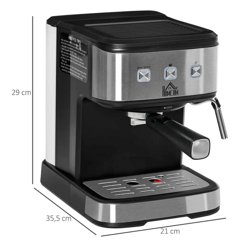 HOMCOM Espressomaschine Kaffeemaschine Aus Edelstahl Siebträgermaschine Mit Milchschäumer 1,5L Wassertank 15 Bar Für Espresso Cappuccino Latte Milchkaffee 850 W 9 HOMCOM Espressomaschine Kaffeemaschine Aus Edelstahl Siebträgermaschine Mit Milchschäumer 1,5L Wassertank 15 Bar Für Espresso Cappuccino Latte Milchkaffee 850 W – Bild 7