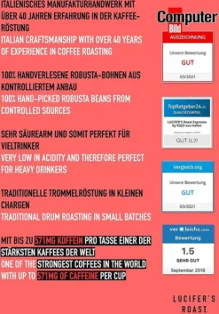 LUCIFER'S ROAST 4x1kg Espresso By KIQO Aus Italien - Starke Kaffeebohnen Für Kaffeevollautomaten Und Siebträger - Säurearm - 100% Robusta (ganze Bohnen, 4x1kg) -Kaffeegetränkeladen 3ed059e3d41ec896fbad0e2ae121586b