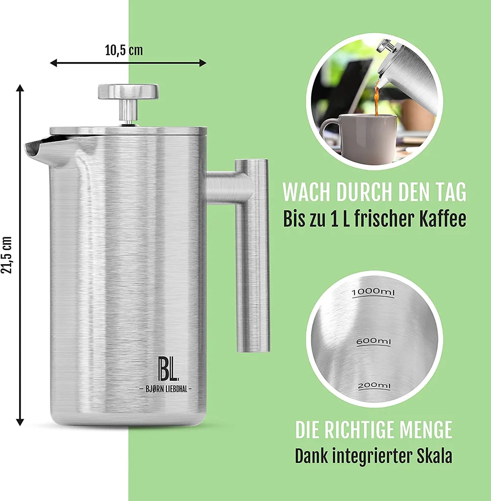 Bjørn Liebdhal French Press Edelstahl Kaffeemaschine Auch Für Camping : 0.6 Liter 5 Bjørn Liebdhal French Press Edelstahl Kaffeemaschine Auch Für Camping : 0.6 Liter – Bild 3