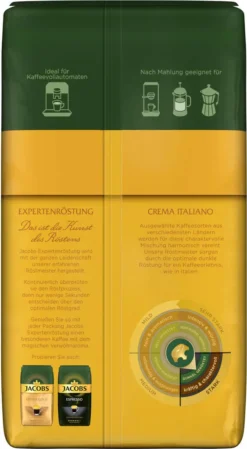 JACOBS Kaffeebohnen Expertenröstung Crema Italiano Bohnenkaffee 2 X 1 Kg Ganze Bohne -Kaffeegetränkeladen 4358c430c1e706556883ad4a8c67afaa