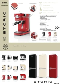 ETA Siebträgermaschine STORIO ETA618190020 Retro Schwarz, 1350W, Max.20 Bar, Thermoblock 29 ETA Siebträgermaschine STORIO ETA618190020 Retro Schwarz, 1350W, Max.20 Bar, Thermoblock -Kaffeegetränkeladen 4b89d0530af5f942b7c1869880dd0954
