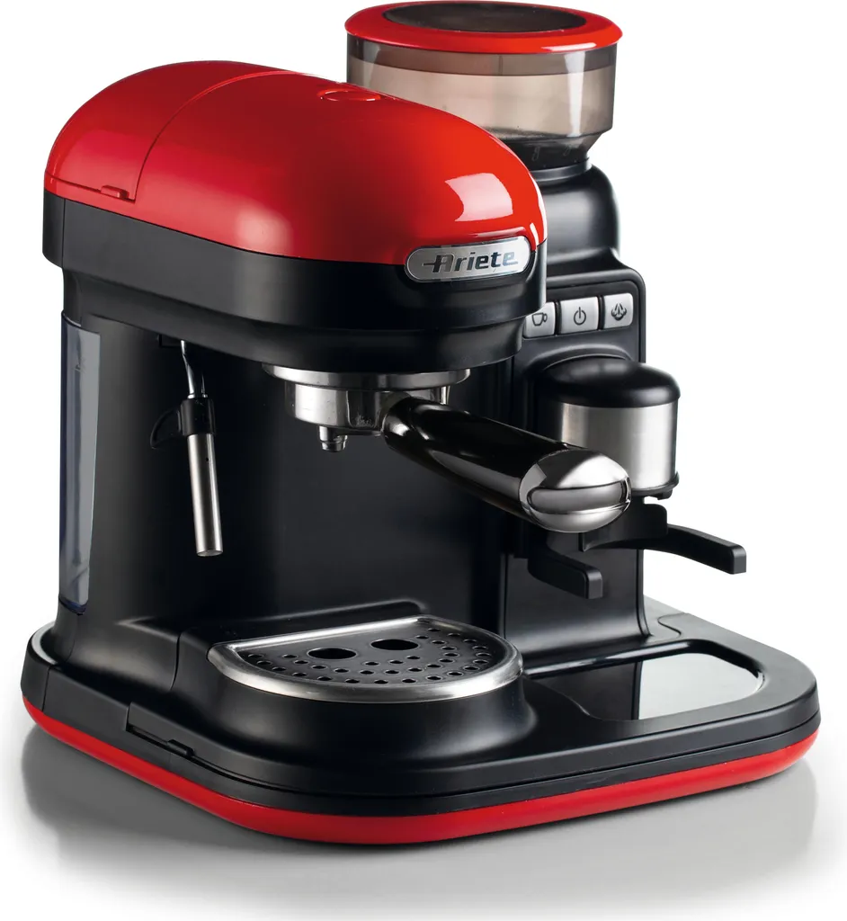 Ariete Siebträger-Espressomaschine Moderna Mit Kaffeemühle Und Aufschäumdüse, Rot/schwarz 5 Ariete Siebträger-Espressomaschine Moderna Mit Kaffeemühle Und Aufschäumdüse, Rot/schwarz – Bild 3