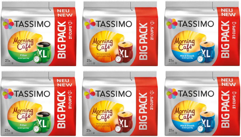 TASSIMO Morning Café XL Big Packs Mix-Paket 3 Sorten 6 Packungen 126 Getränke 3 TASSIMO Morning Café XL Big Packs Mix-Paket 3 Sorten 6 Packungen 126 Getränke