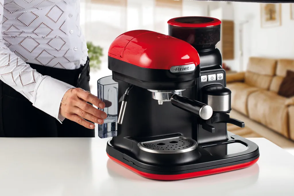 Ariete Siebträger-Espressomaschine Moderna Mit Kaffeemühle Und Aufschäumdüse, Rot/schwarz 4 Ariete Siebträger-Espressomaschine Moderna Mit Kaffeemühle Und Aufschäumdüse, Rot/schwarz – Bild 2
