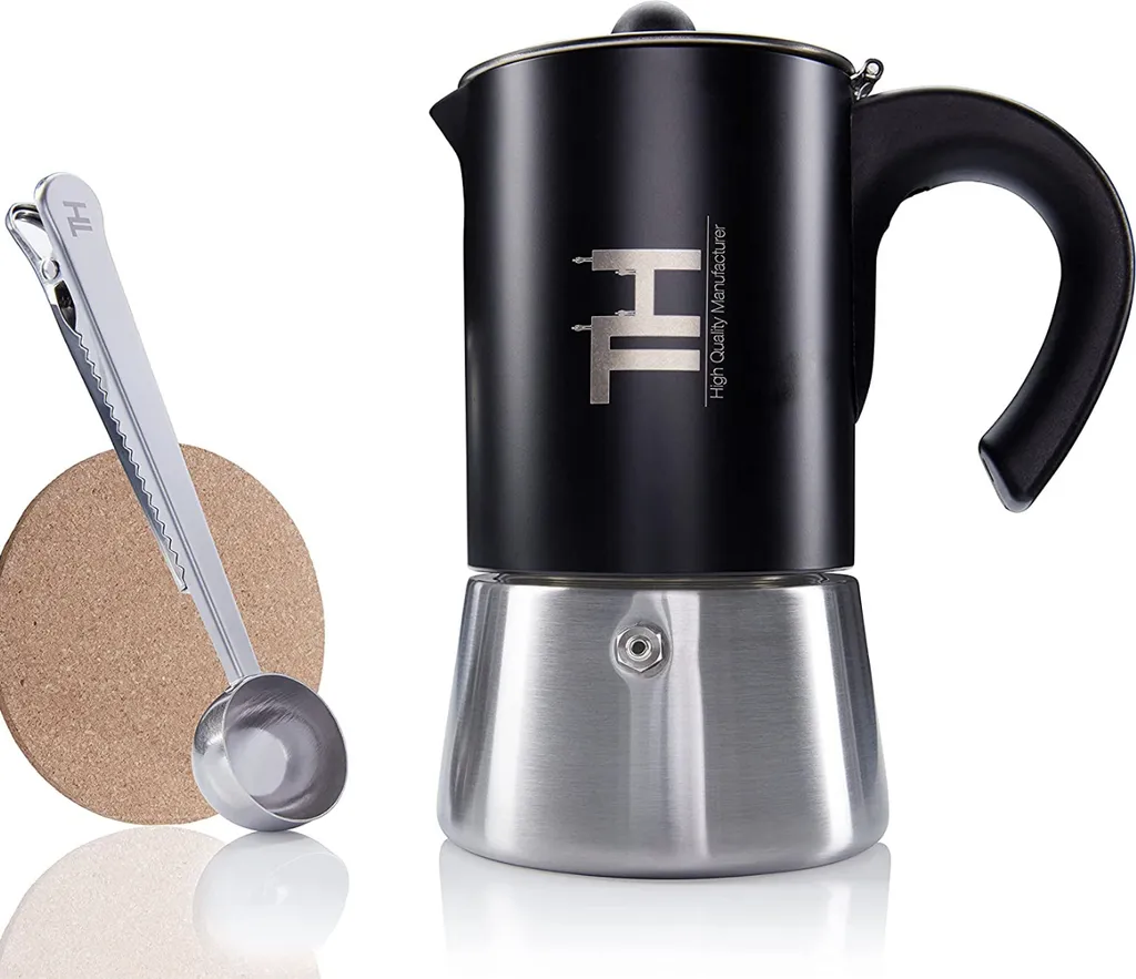 Thiru Espressokocher Induktion L Premium Mokkakanne Aus Edelstahl Inkl. Toolset (Schwarz, 6 Tassen (300ml)) 3 Thiru Espressokocher Induktion L Premium Mokkakanne Aus Edelstahl Inkl. Toolset (Schwarz, 6 Tassen (300ml))