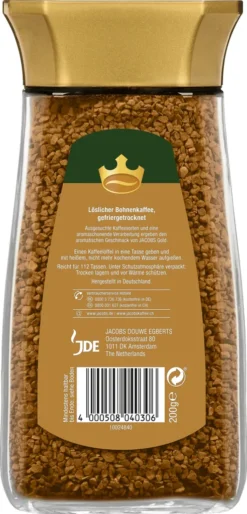 Jacobs Gold | Löslicher Kaffee | 200g-Glas -Kaffeegetränkeladen 614415c51433cab95547e39641bfd39c