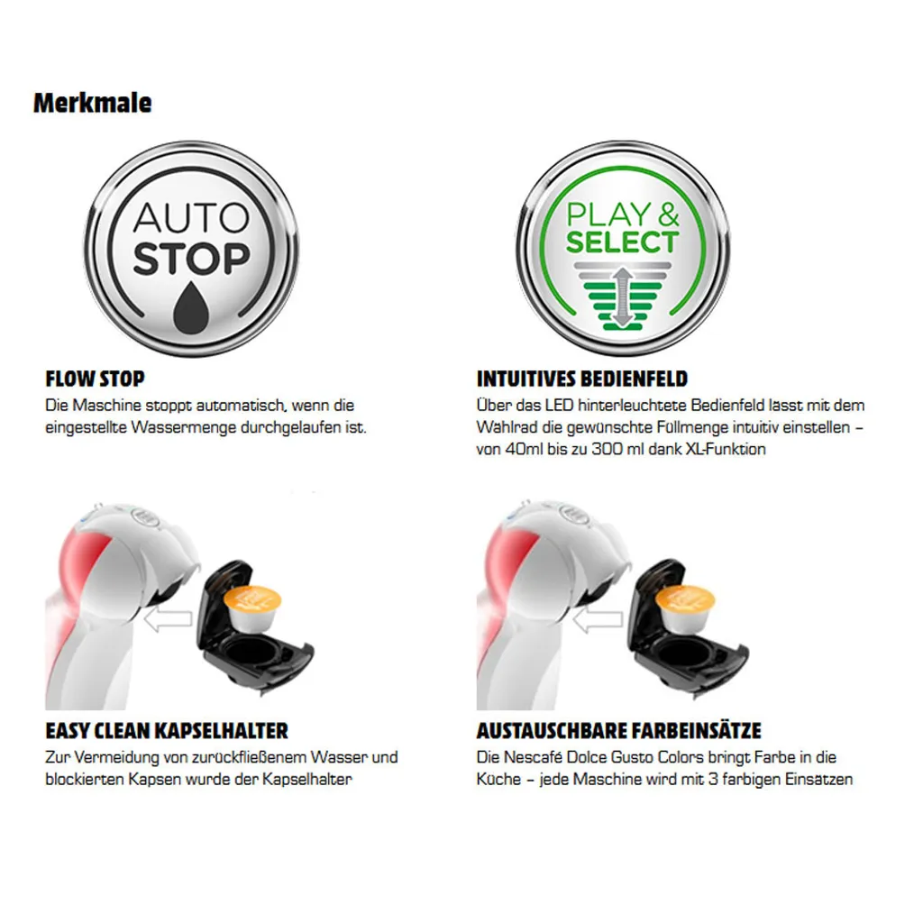 De'Longhi DeLonghi Kapselmaschine Dolce Gusto Colors, Weiß Mit Aufsätzen In Rot, Blau, Gelb 16 De'Longhi DeLonghi Kapselmaschine Dolce Gusto Colors, Weiß Mit Aufsätzen In Rot, Blau, Gelb – Bild 14