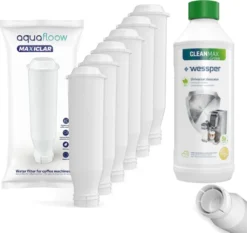 Espressomaschinen-Set: 6x AquaFloow MaxiClar Wasserfilter Für Krups Nivona Espressomaschine (Ersatz NIRF 700 / F088) + Wessper CleanMax Green Universal Entkalker Für Espressomaschine, Wasserkocher, Bügeleisen 500ml