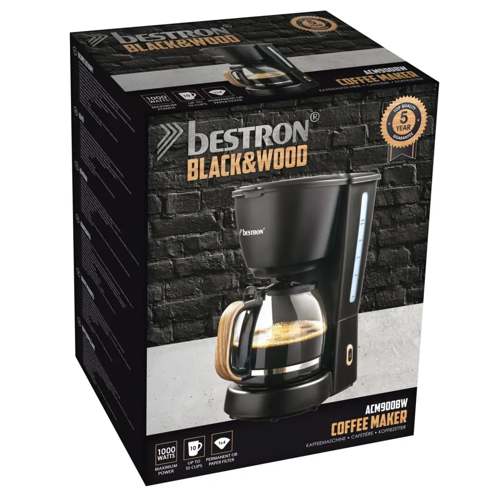 Bestron Filter-Kaffeemaschine Für 10 Tassen Kaffee, Inkl. 1,5 Liter Glaskanne, Permanentfilter & Warmhalteplatte, 1.000 Watt, Black & Wood-Design, Farbe: Schwarz / Holz 11 Bestron Filter-Kaffeemaschine Für 10 Tassen Kaffee, Inkl. 1,5 Liter Glaskanne, Permanentfilter & Warmhalteplatte, 1.000 Watt, Black & Wood-Design, Farbe: Schwarz / Holz – Bild 9