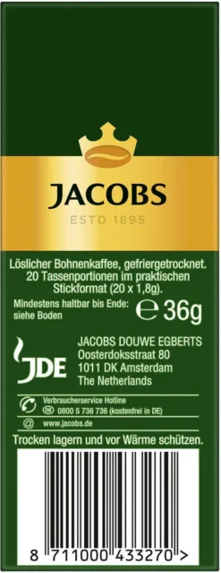 JACOBS Krönung Löslicher Kaffee 8 X 20 Getränke Sticks Instantkaffee 15 JACOBS Krönung Löslicher Kaffee 8 X 20 Getränke Sticks Instantkaffee -Kaffeegetränkeladen 7837a7efae665fbc62c9cf155437fa21 1