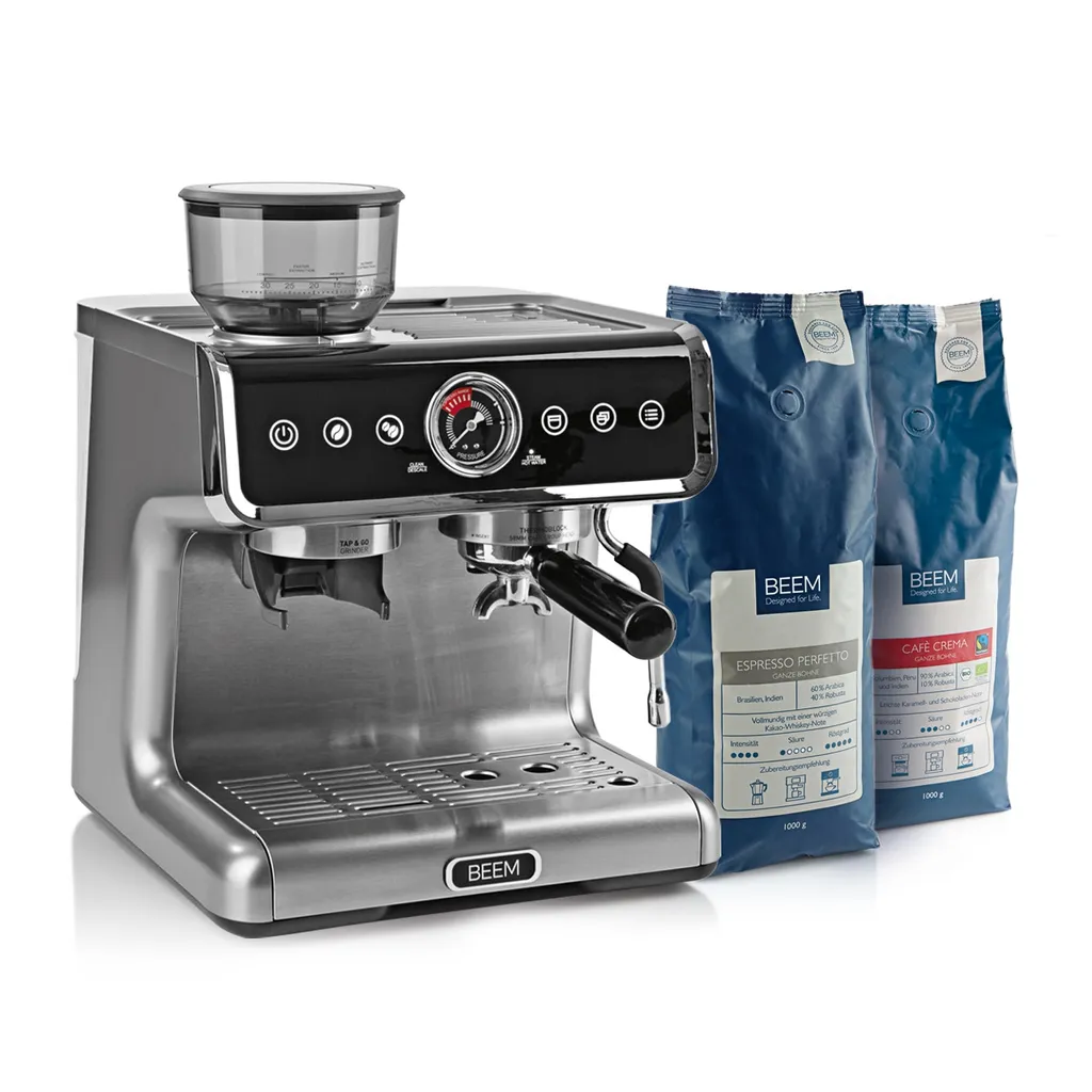 BEEM ESPRESSO-GRIND-PROFESSION Espresso-Siebträgermaschine Mit Mahlwerk + 1x ESPRESSO PERFETTO Ganze Bohne + 1x CAFÉ CREMA Ganze Bohne Espressomaschine Siebträger Maschine Barista Edelstahl Mit Mahlwerk Inkl Kaffee 3 BEEM ESPRESSO-GRIND-PROFESSION Espresso-Siebträgermaschine Mit Mahlwerk + 1x ESPRESSO PERFETTO Ganze Bohne + 1x CAFÉ CREMA Ganze Bohne Espressomaschine Siebträger Maschine Barista Edelstahl Mit Mahlwerk Inkl Kaffee