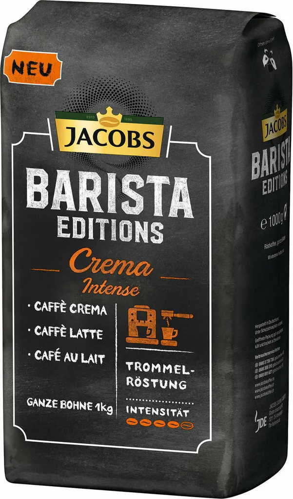 JACOBS Kaffeebohnen Barista Editions Crema Intense 2 X 1kg Ganze Bohnen + 1 Aluminiumdose Im Barista Design 8 JACOBS Kaffeebohnen Barista Editions Crema Intense 2 X 1kg Ganze Bohnen + 1 Aluminiumdose Im Barista Design – Bild 6