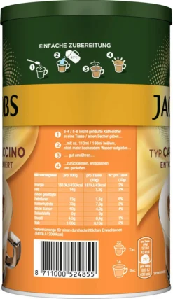 JACOBS Typ Cappuccino Entkoffeiniert 8 Dosen (8 X 220 G) -Kaffeegetränkeladen 8705588e449213c2fd53dcb54e40fe1c