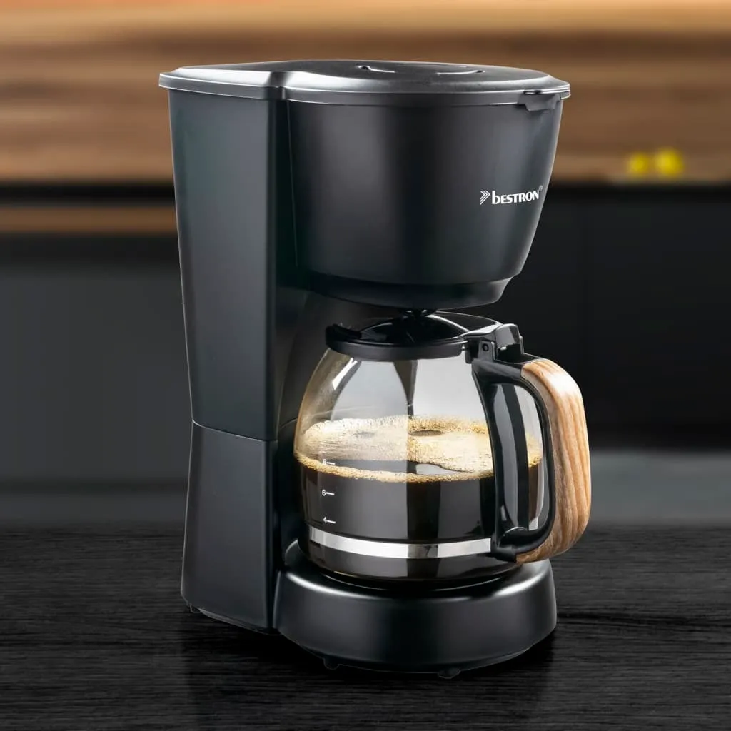 Bestron Filter-Kaffeemaschine Für 10 Tassen Kaffee, Inkl. 1,5 Liter Glaskanne, Permanentfilter & Warmhalteplatte, 1.000 Watt, Black & Wood-Design, Farbe: Schwarz / Holz 7 Bestron Filter-Kaffeemaschine Für 10 Tassen Kaffee, Inkl. 1,5 Liter Glaskanne, Permanentfilter & Warmhalteplatte, 1.000 Watt, Black & Wood-Design, Farbe: Schwarz / Holz – Bild 5
