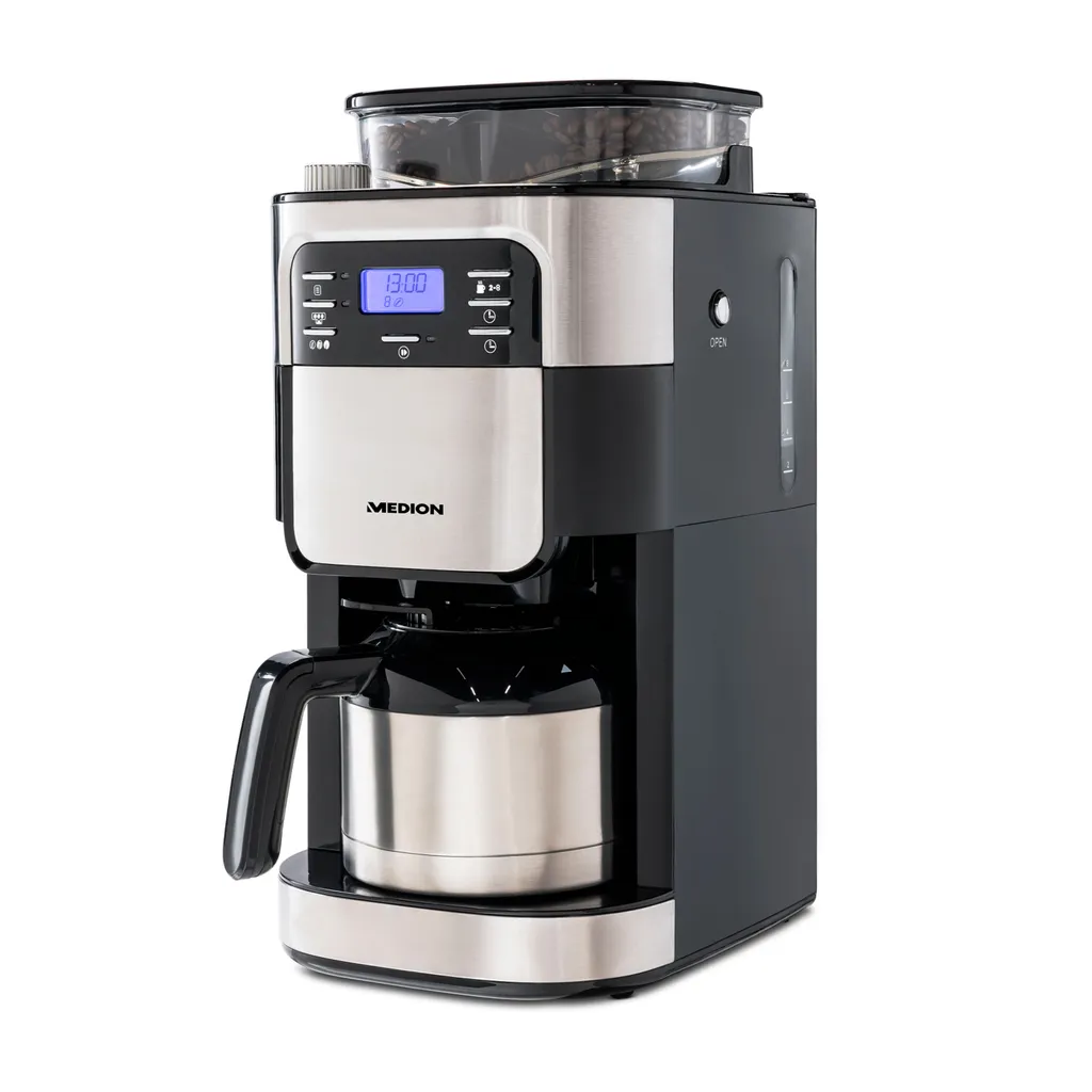 MEDION Kaffeemaschine Mit Mahlwerk Und Thermoskanne (Timer, 1 Liter, 900 Watt, Kaffeebohnenmahlwerk, 8 Mahlstufen, LED Display, Tropf Stopp, Isolierkanne, MD19777) 3 MEDION Kaffeemaschine Mit Mahlwerk Und Thermoskanne (Timer, 1 Liter, 900 Watt, Kaffeebohnenmahlwerk, 8 Mahlstufen, LED Display, Tropf Stopp, Isolierkanne, MD19777)