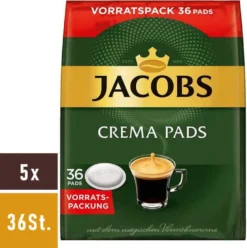 JACOBS Kaffeepads Crema Classic UTZ- 5 X 36 Getränke Pads Vorteilspack -Kaffeegetränkeladen 928d75f3134333213fd528f798811144