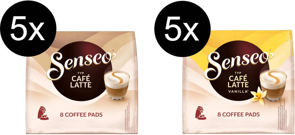 SENSEO Pads Typ Café Latte + Typ Café Latte Vanilla à 5x8 Getränke- 80 Portionen 3 SENSEO Pads Typ Café Latte + Typ Café Latte Vanilla à 5x8 Getränke- 80 Portionen