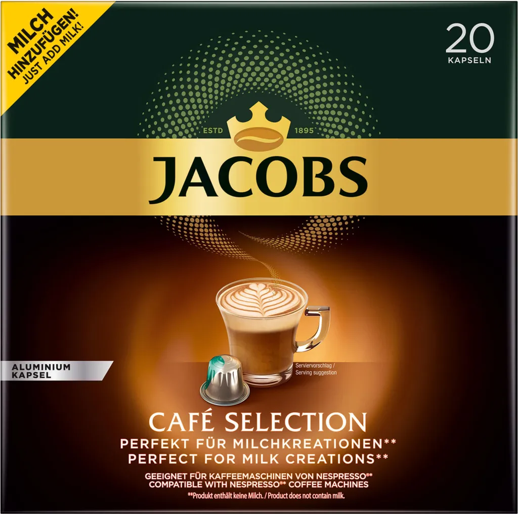 Jacobs Café Selection, Kaffeekapseln, Nespresso Kompatibel, Kaffee, 20 Kapseln á 5.2 G 3 Jacobs Café Selection, Kaffeekapseln, Nespresso Kompatibel, Kaffee, 20 Kapseln á 5.2 G