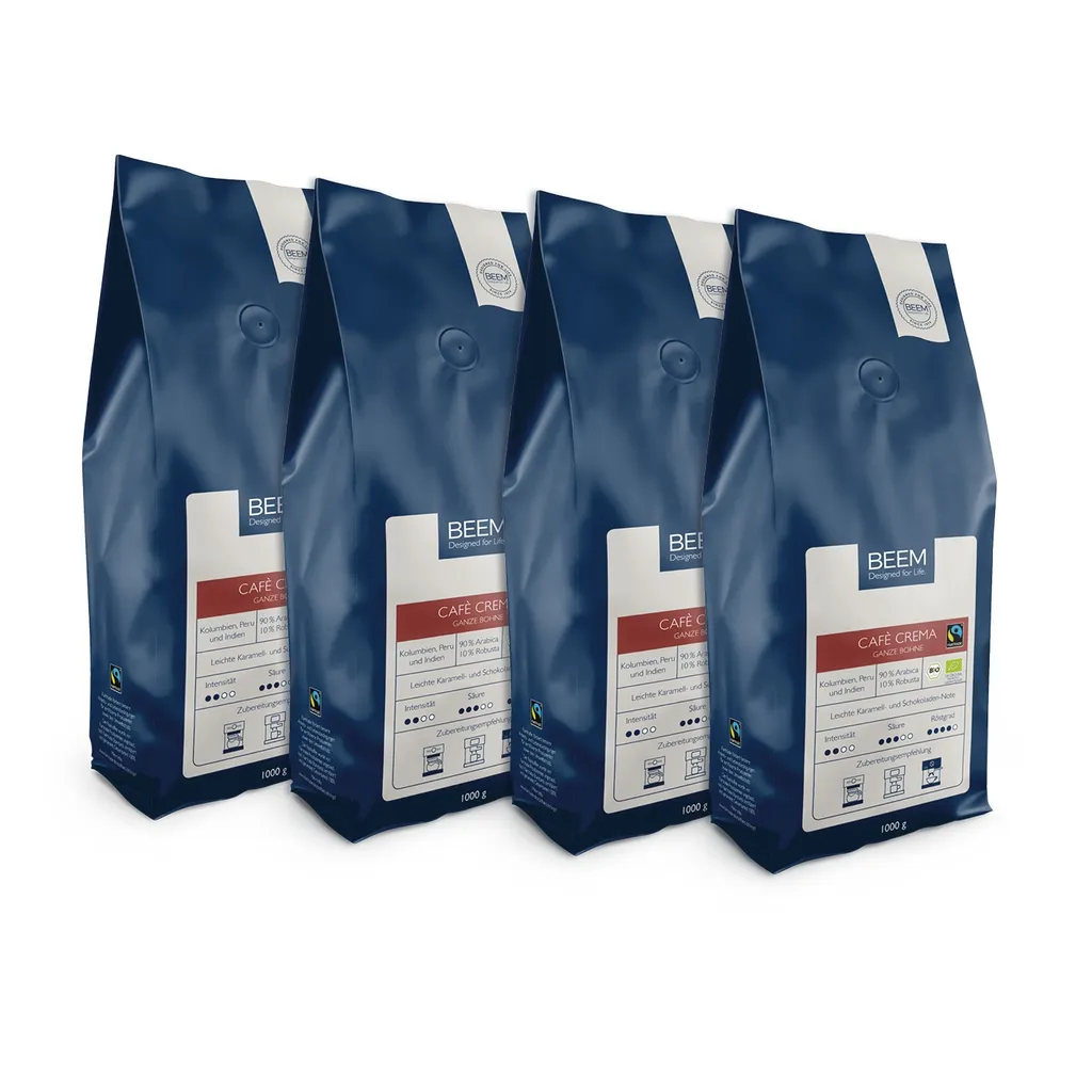Kaffeebohnen Café CremaRöstung Bohnenkaffee Röstkaffee 4x1kg BEEM 3 Kaffeebohnen Café CremaRöstung Bohnenkaffee Röstkaffee 4x1kg BEEM