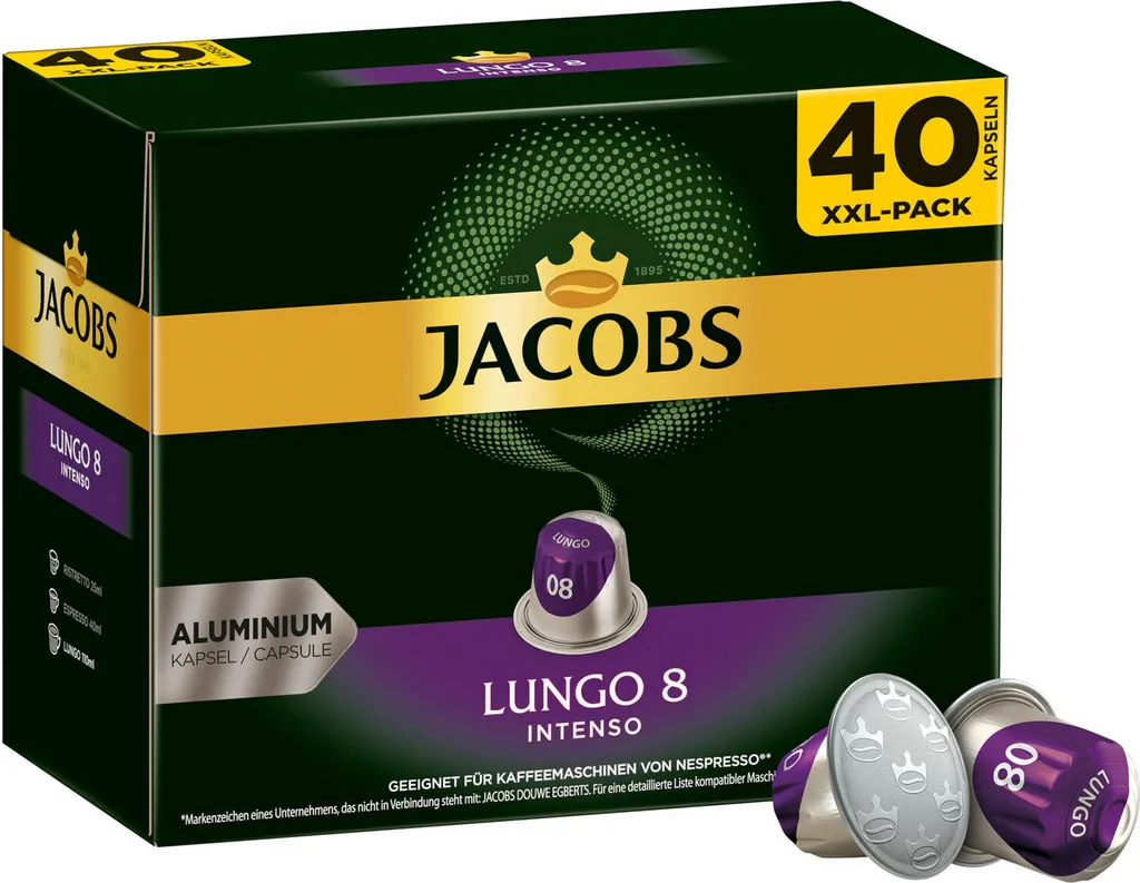 JACOBS Kapseln Nespresso®* Kompatibel 2 X 40 Lungo 8 Intenso + 2 X 40 Espresso 10 Intenso XXL-Pack - Insgesamt 160 Getränke 3 JACOBS Kapseln Nespresso®* Kompatibel 2 X 40 Lungo 8 Intenso + 2 X 40 Espresso 10 Intenso XXL-Pack - Insgesamt 160 Getränke