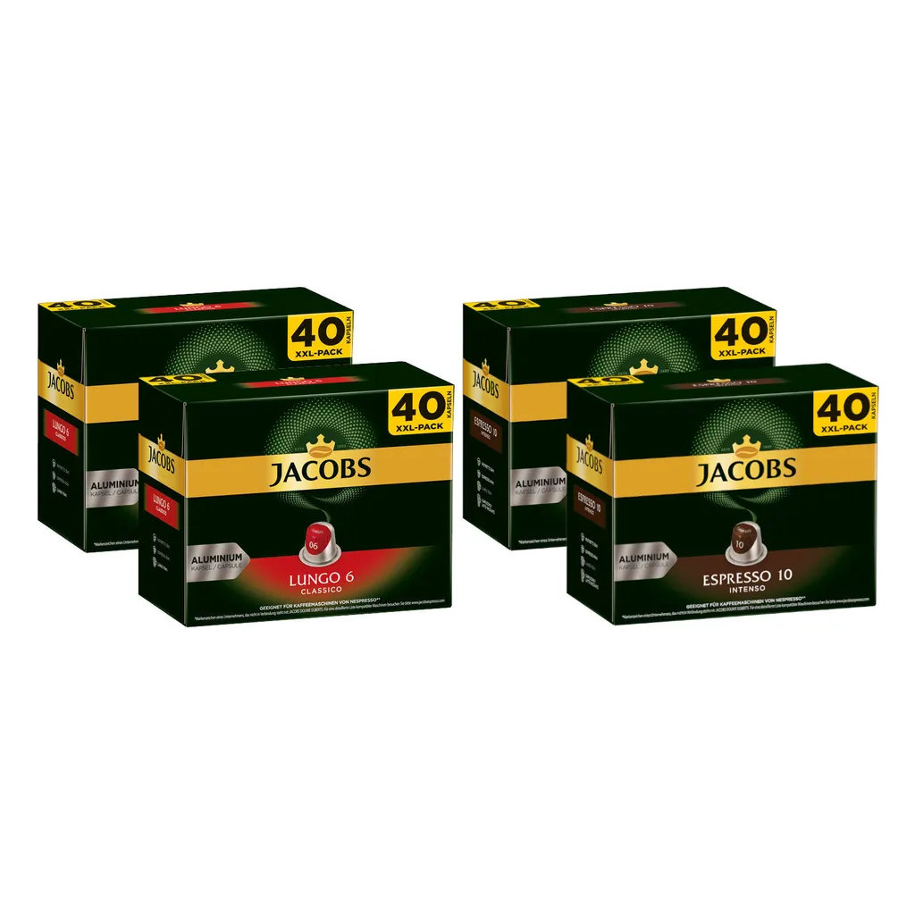 JACOBS Kapseln Nespresso®* Kompatibel 2 X 40 Lungo 6 Classico + 2 X 40 Espresso 10 Intenso XXL-Pack - Insgesamt 160 Getränke 6 JACOBS Kapseln Nespresso®* Kompatibel 2 X 40 Lungo 6 Classico + 2 X 40 Espresso 10 Intenso XXL-Pack - Insgesamt 160 Getränke – Bild 4