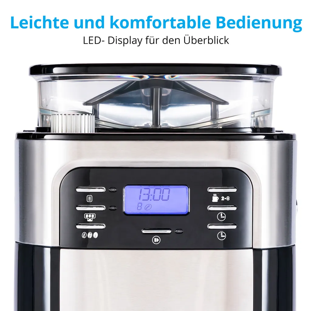 MEDION Kaffeemaschine Mit Mahlwerk Und Thermoskanne (Timer, 1 Liter, 900 Watt, Kaffeebohnenmahlwerk, 8 Mahlstufen, LED Display, Tropf Stopp, Isolierkanne, MD19777) 7 MEDION Kaffeemaschine Mit Mahlwerk Und Thermoskanne (Timer, 1 Liter, 900 Watt, Kaffeebohnenmahlwerk, 8 Mahlstufen, LED Display, Tropf Stopp, Isolierkanne, MD19777) – Bild 5