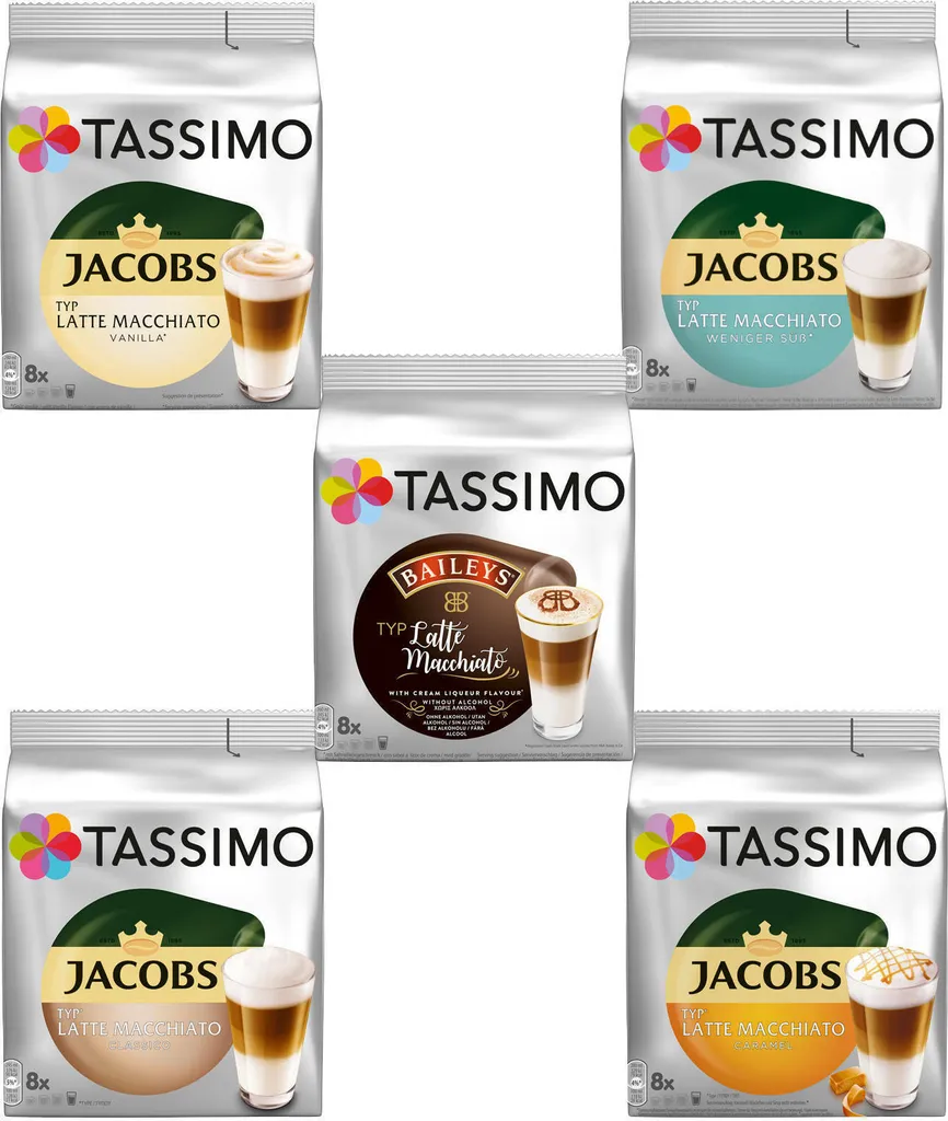 TASSIMO Kapseln Latte Macchiato Vielfaltspaket Discs 40 Getränke 5 Sorten Kaffee 3 TASSIMO Kapseln Latte Macchiato Vielfaltspaket Discs 40 Getränke 5 Sorten Kaffee