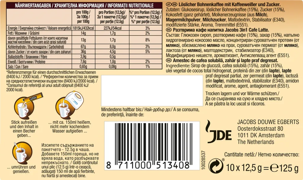 Jacobs 3in1 Sticks Café Latte | Löslicher Kaffee | 10 Portionen 4 Jacobs 3in1 Sticks Café Latte | Löslicher Kaffee | 10 Portionen – Bild 2