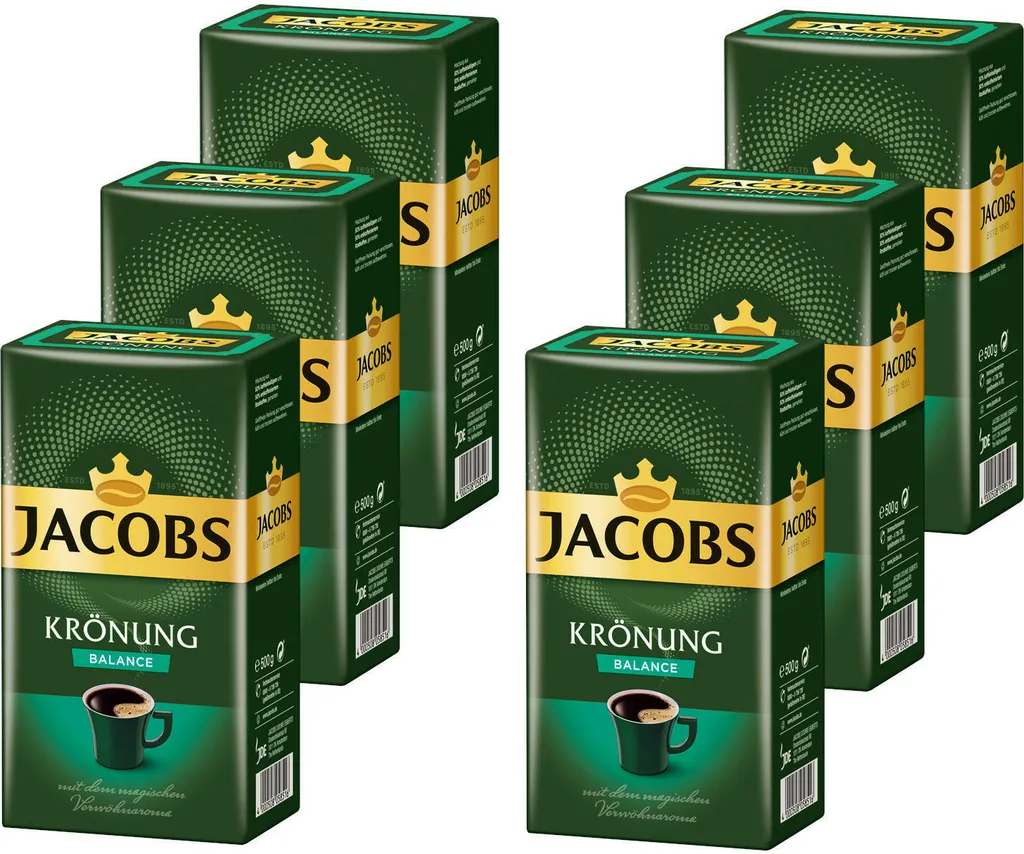 JACOBS Filterkaffee Krönung Balance 6 X 500 G Kaffee Gemahlen + 1 Becher+ 1 Dose 4 JACOBS Filterkaffee Krönung Balance 6 X 500 G Kaffee Gemahlen + 1 Becher+ 1 Dose – Bild 2