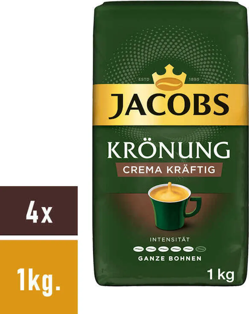 JACOBS Kaffeebohnen Krönung Crema Kräftig Bohnenkaffee 4 X 1 Kg Ganze Bohne 10 JACOBS Kaffeebohnen Krönung Crema Kräftig Bohnenkaffee 4 X 1 Kg Ganze Bohne – Bild 8
