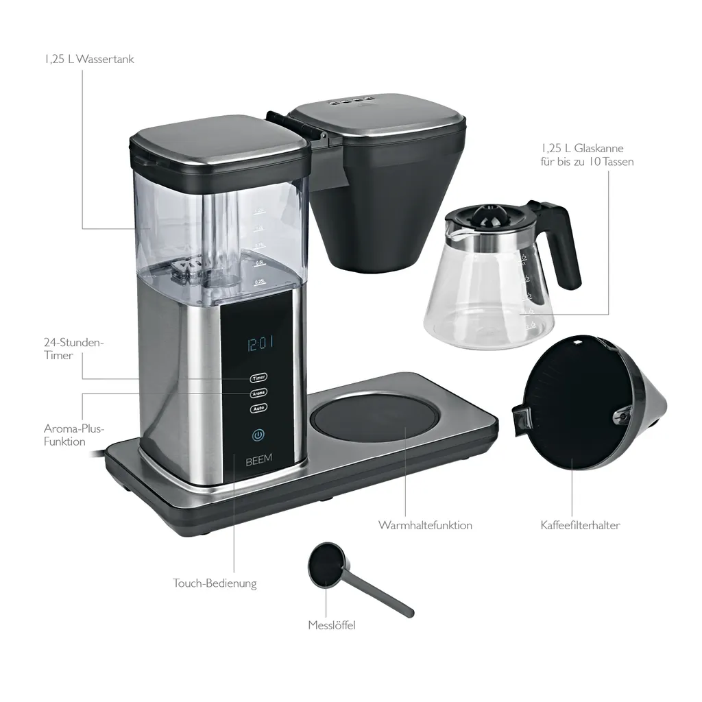 BEEM DIRECT-BREW Filterkaffeemaschine - Glas Kaffeemaschine Filter Kaffeemaschine 10 Tassen Timer Kaffeeautomat Display 7 BEEM DIRECT-BREW Filterkaffeemaschine - Glas Kaffeemaschine Filter Kaffeemaschine 10 Tassen Timer Kaffeeautomat Display – Bild 5