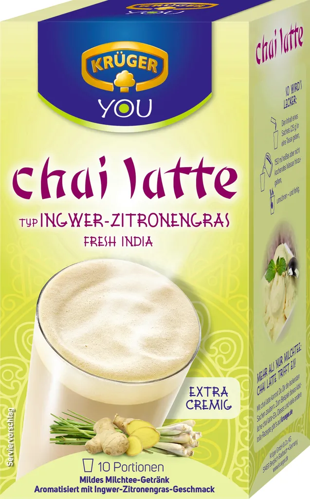 Krüger You Chai Latte Typ Ingwer-Zitronengras Fresh India Extra Cremig | 10 Portionen 3 Krüger You Chai Latte Typ Ingwer-Zitronengras Fresh India Extra Cremig | 10 Portionen
